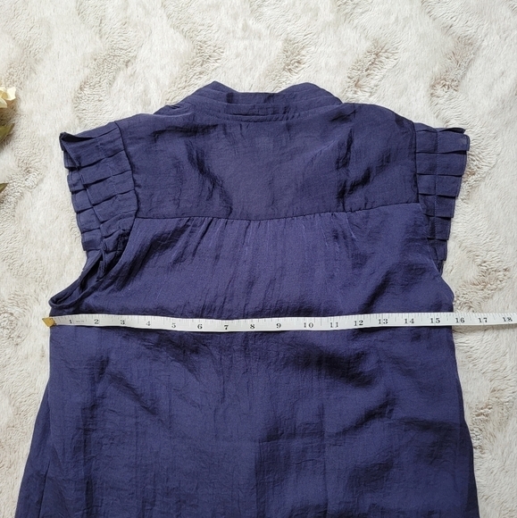 Ann Taylor Loft Navy Blue Sleeveless Ruffle Cap Sleeve Tie Neck Accent XS - Picture 8 of 9